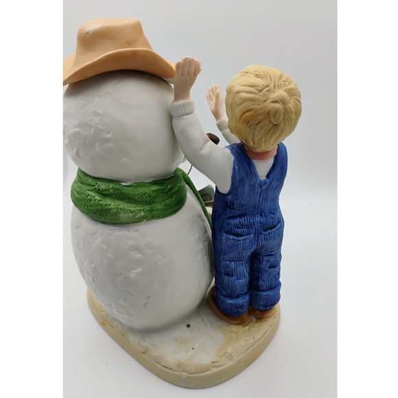 HOMCO Denim Days #1508 "Our Snowman" Vintage 1985 Figurine Kids w/ Snowman & Dog - Picture 3 of 8